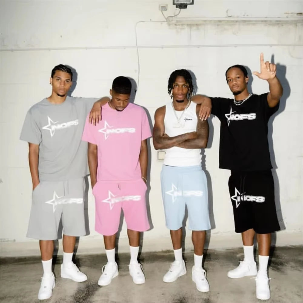 Elevate Your Style with the Y2 Kpop Street Fashion Unisex T-Shirt and Drawstring Shorts Set - Perfect for Casual Spring and Summer Outings!