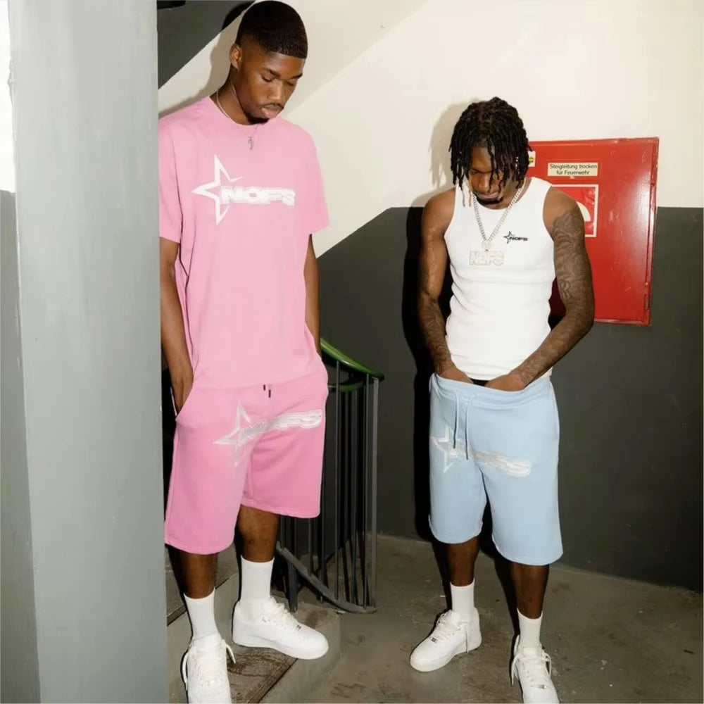 Elevate Your Style with the Y2 Kpop Street Fashion Unisex T-Shirt and Drawstring Shorts Set - Perfect for Casual Spring and Summer Outings!